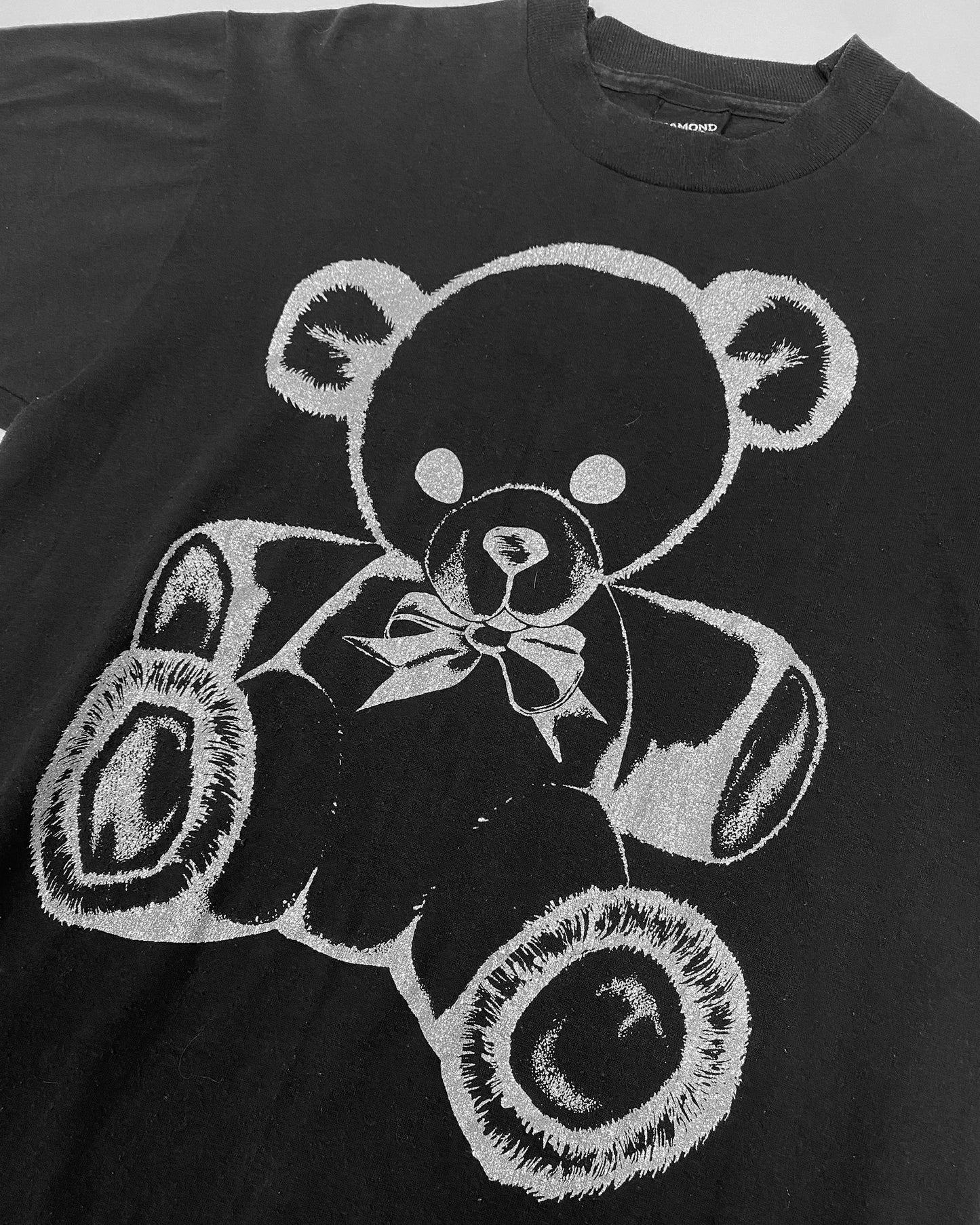 Vintage Diamond Dust 1990s Glitter Teddy Bear Single Stitched T-Shirt Black
