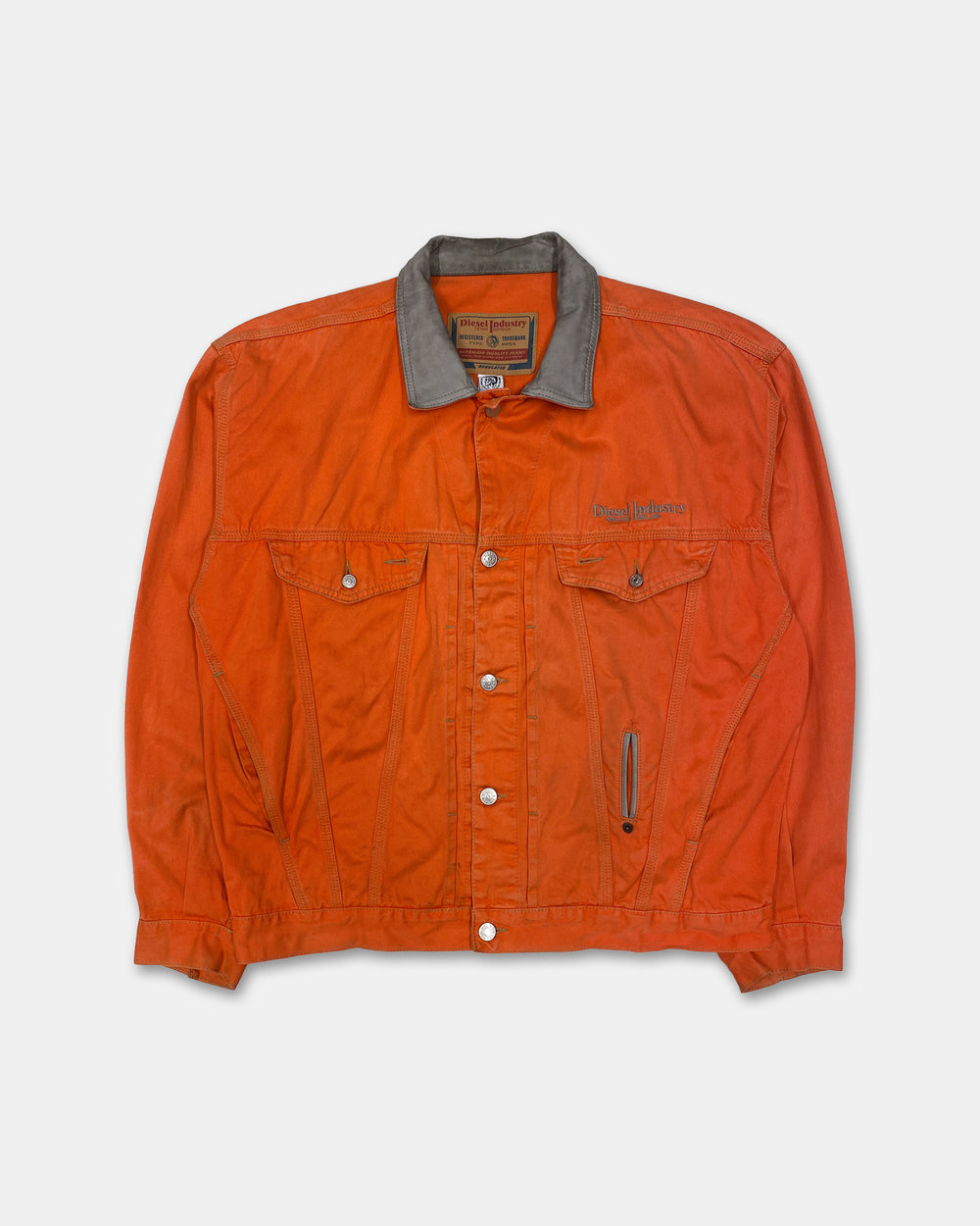 Diesel 1990s Denver Leather Collar Denim Jacket Orange