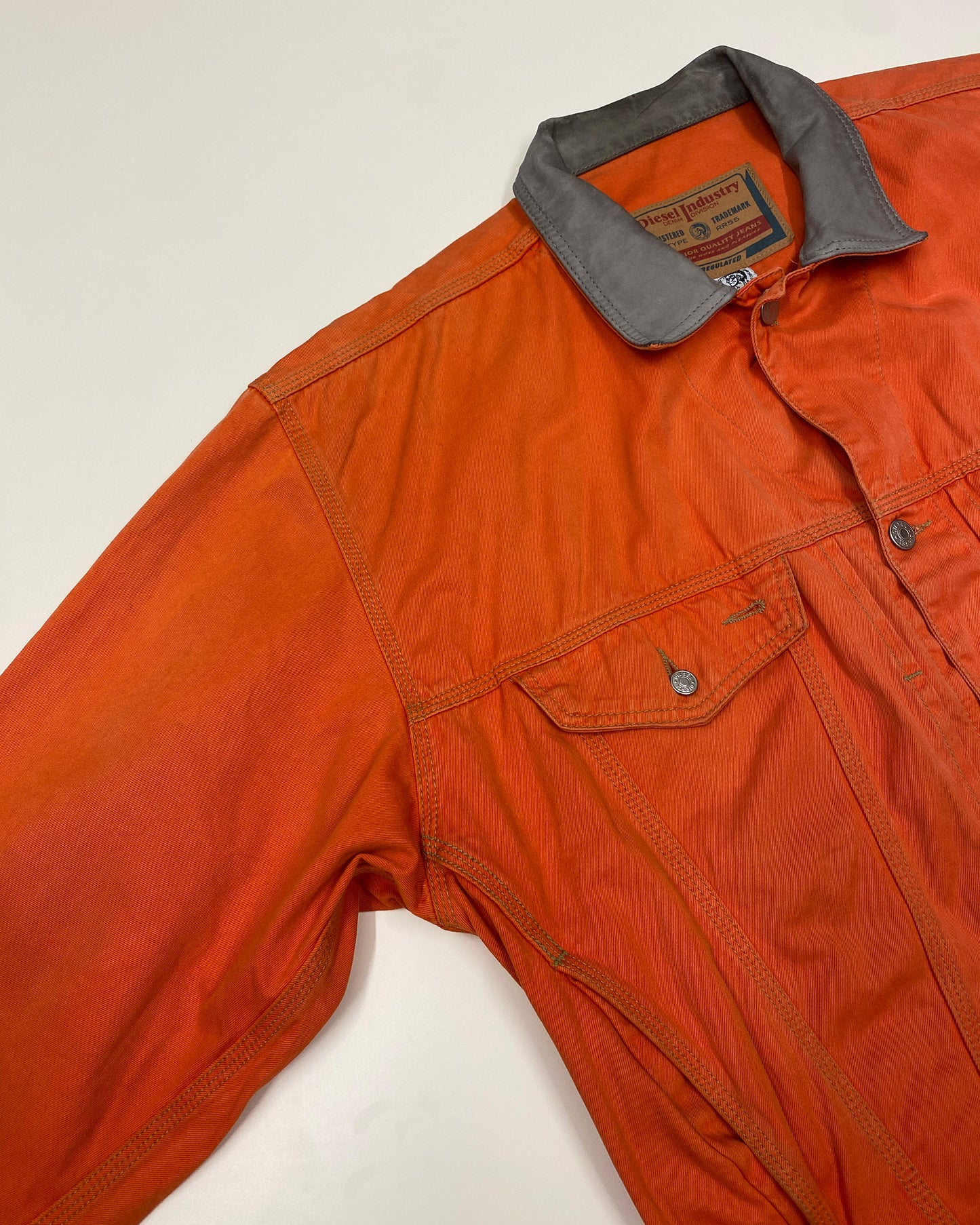 Diesel 1990s Denver Leather Collar Denim Jacket Orange