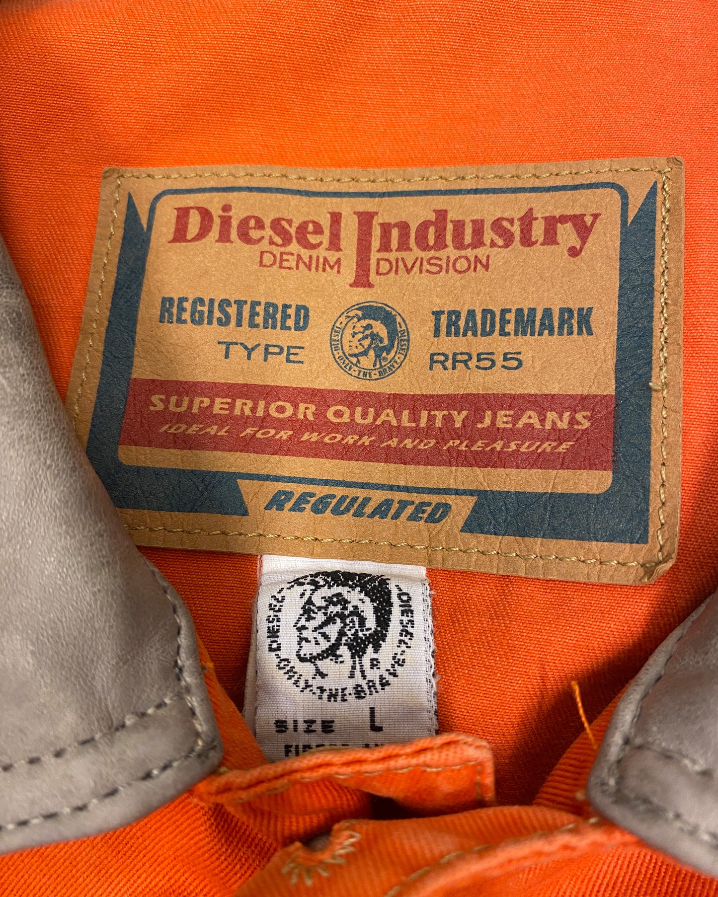 Diesel 1990s Denver Leather Collar Denim Jacket Orange