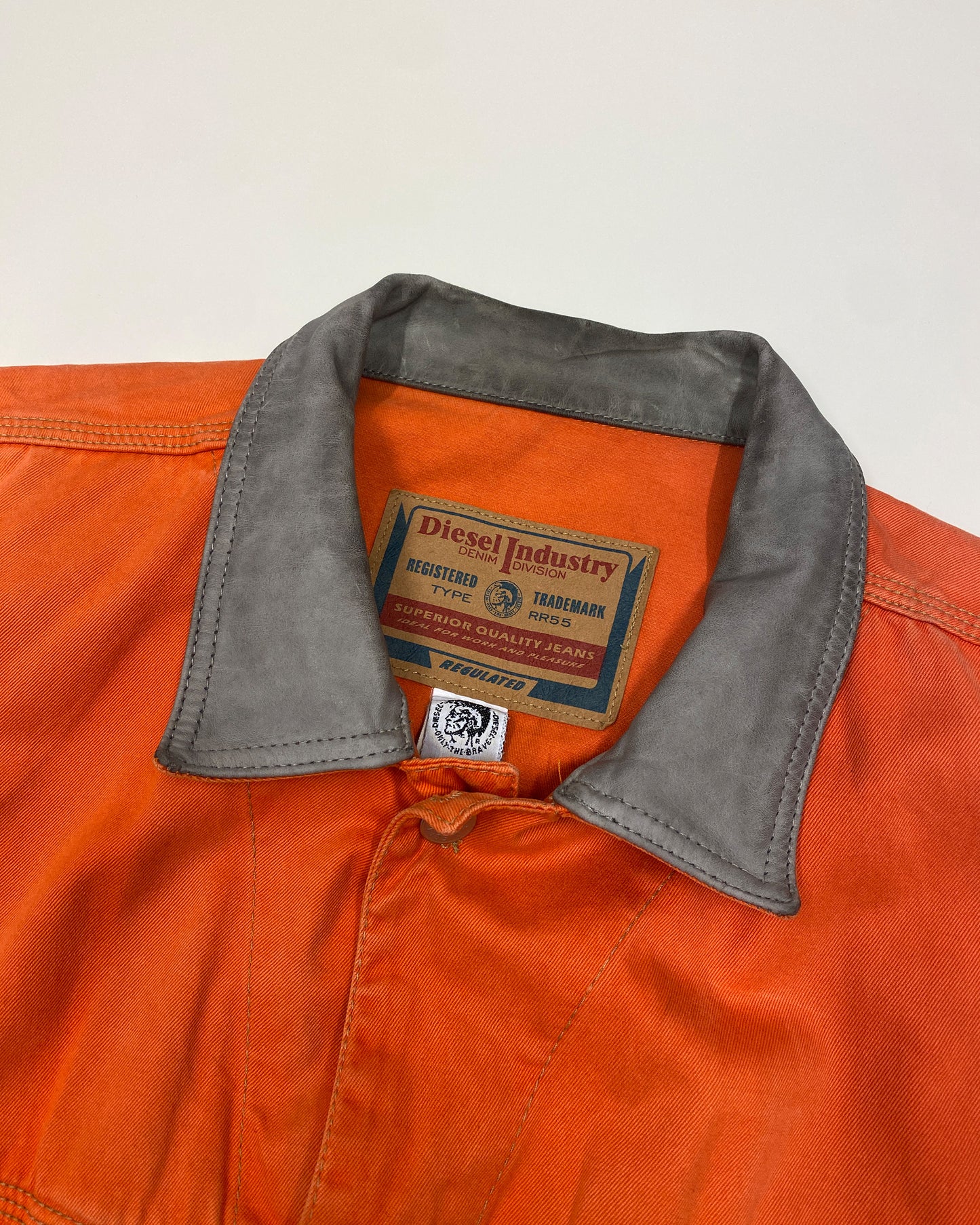 Diesel 1990s Denver Leather Collar Denim Jacket Orange