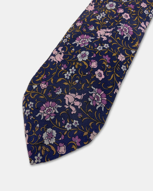 Christian Dior 1980s Flowers Tie Navy Purple