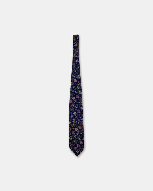 Christian Dior 1980s Flowers Tie Navy Purple