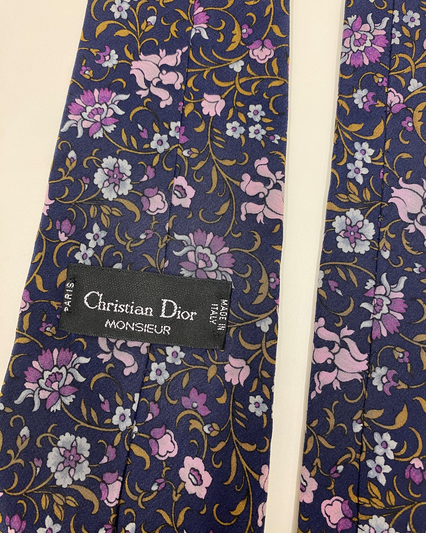 Christian Dior 1980s Flowers Tie Navy Purple