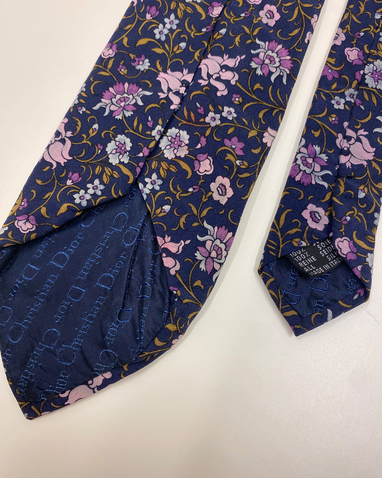 Christian Dior 1980s Flowers Tie Navy Purple