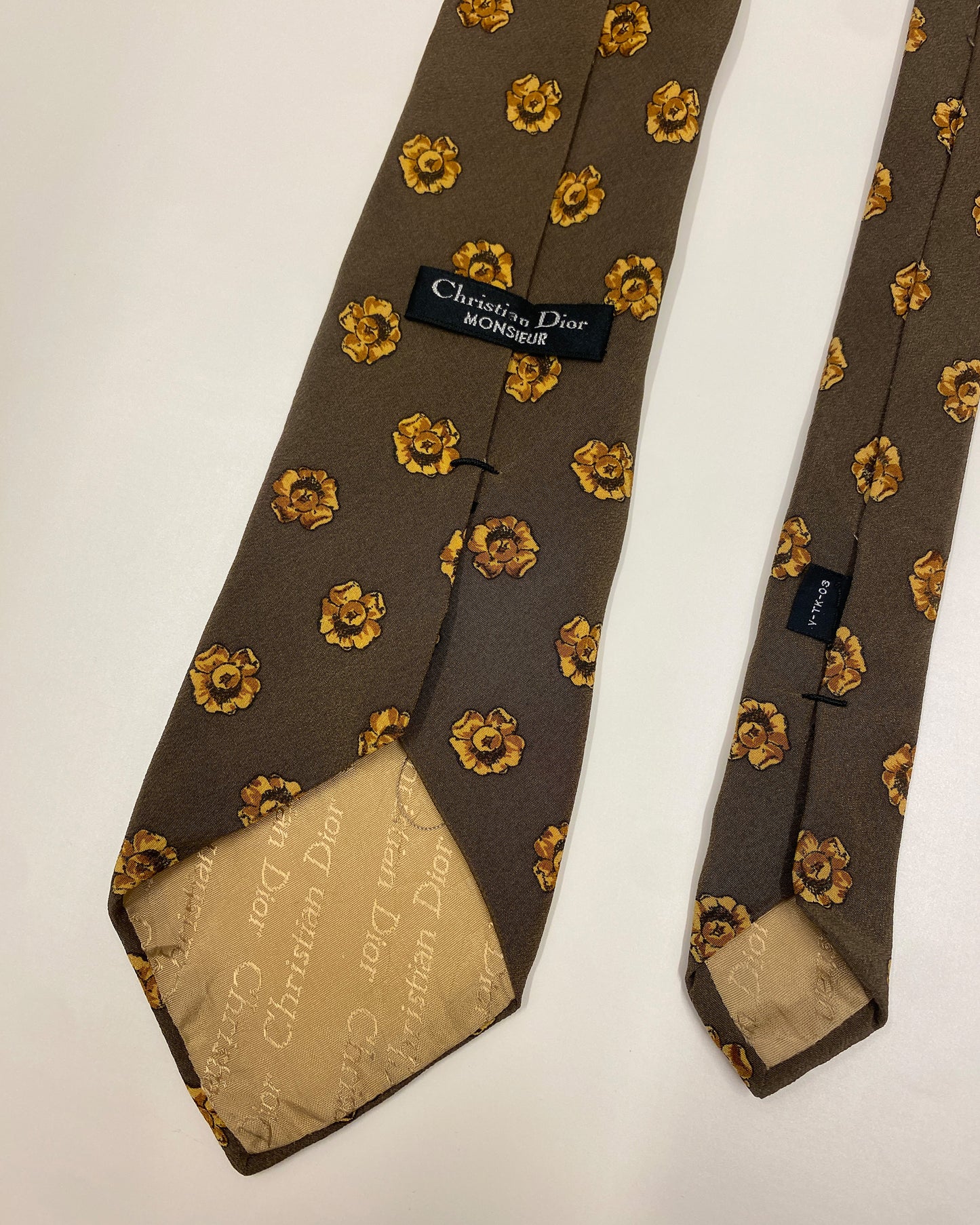 Christian Dior 1990s Flowers Tie Brown Gold