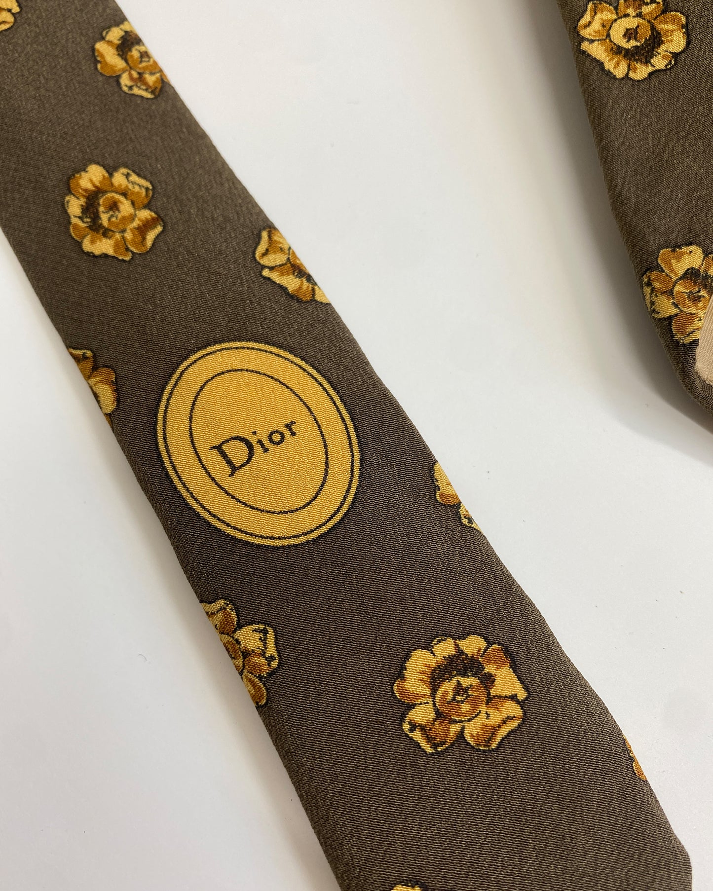 Christian Dior 1990s Flowers Tie Brown Gold