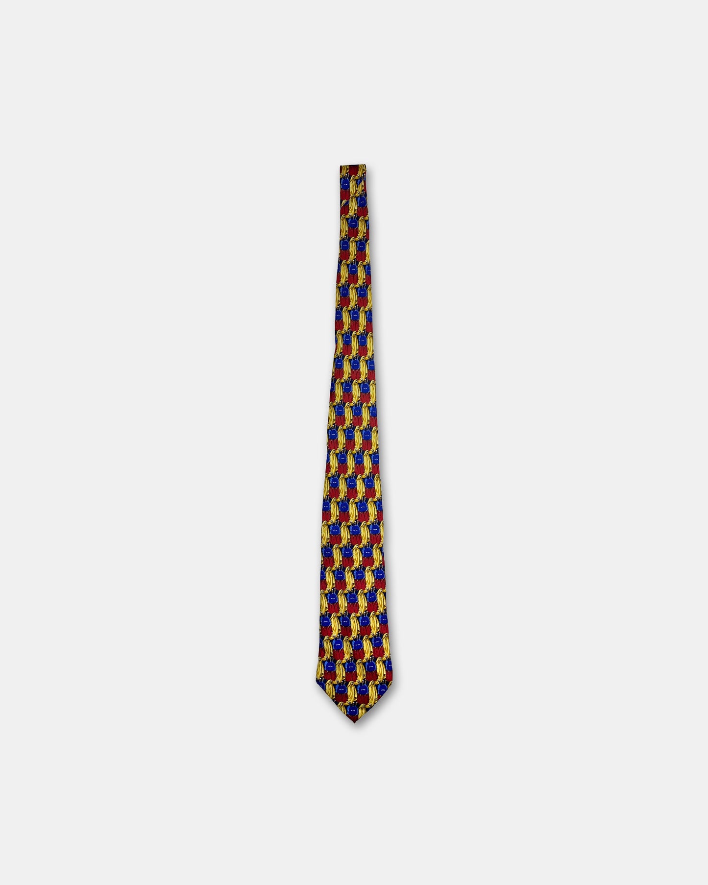 Christian Dior 1990s People Pattern Tie Red Blue Gold