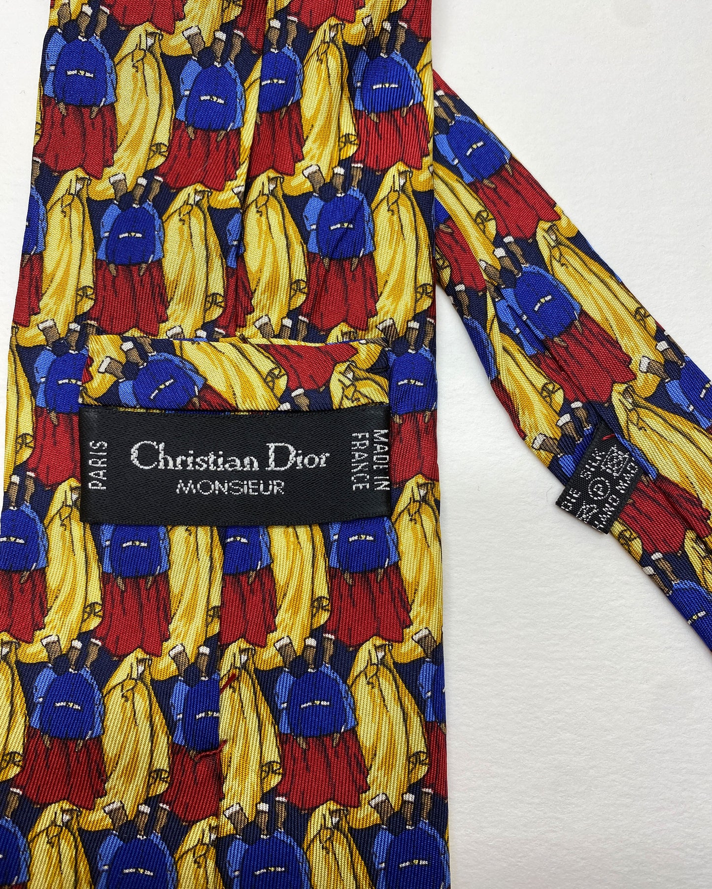 Christian Dior 1990s People Pattern Tie Red Blue Gold