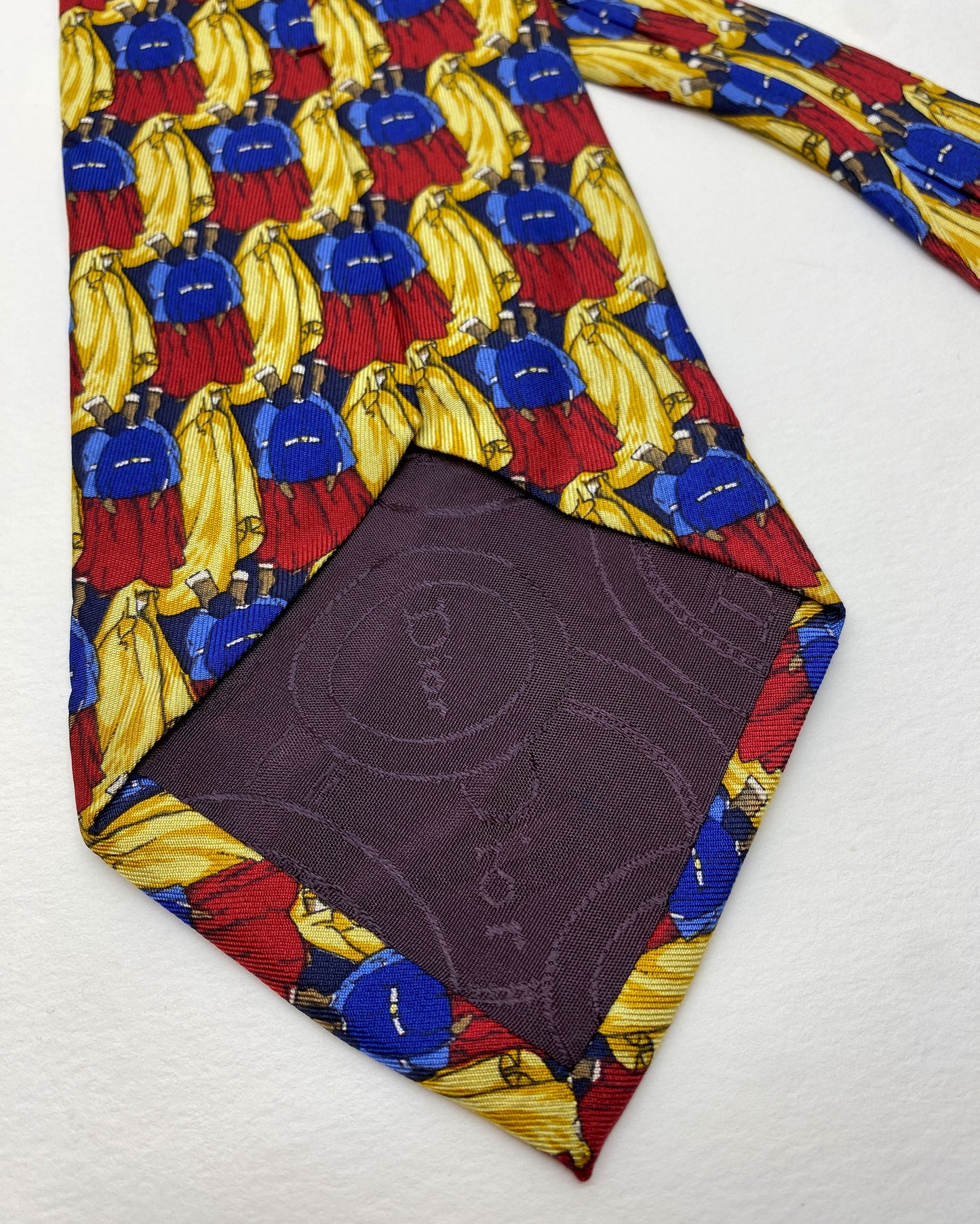 Christian Dior 1990s People Pattern Tie Red Blue Gold