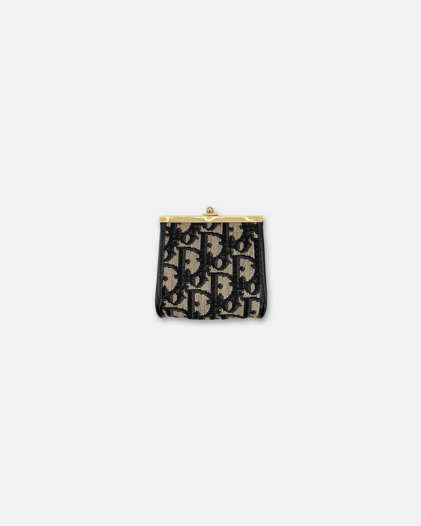 Christian Dior 1970s Monogram Coin Purse Wallet Navy Gold