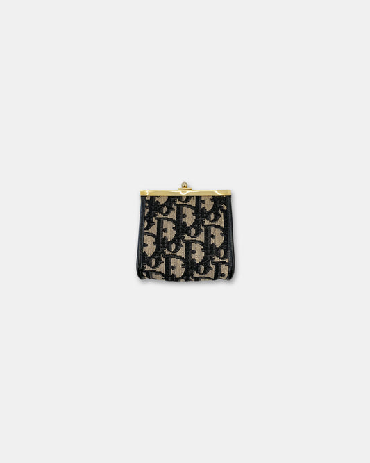 Christian Dior 1970s Monogram Coin Purse Wallet Navy Gold