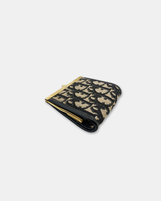 Christian Dior 1970s Monogram Coin Purse Wallet Navy Gold