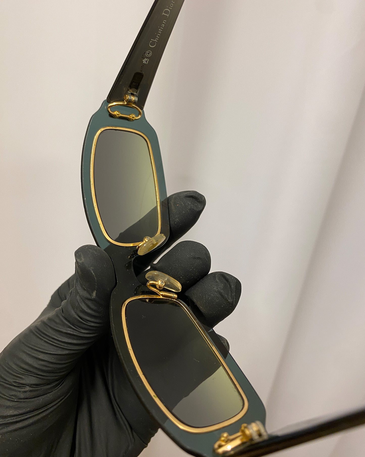 Christian Dior 1980s Working Girl See Through Sunglasses Black Gold