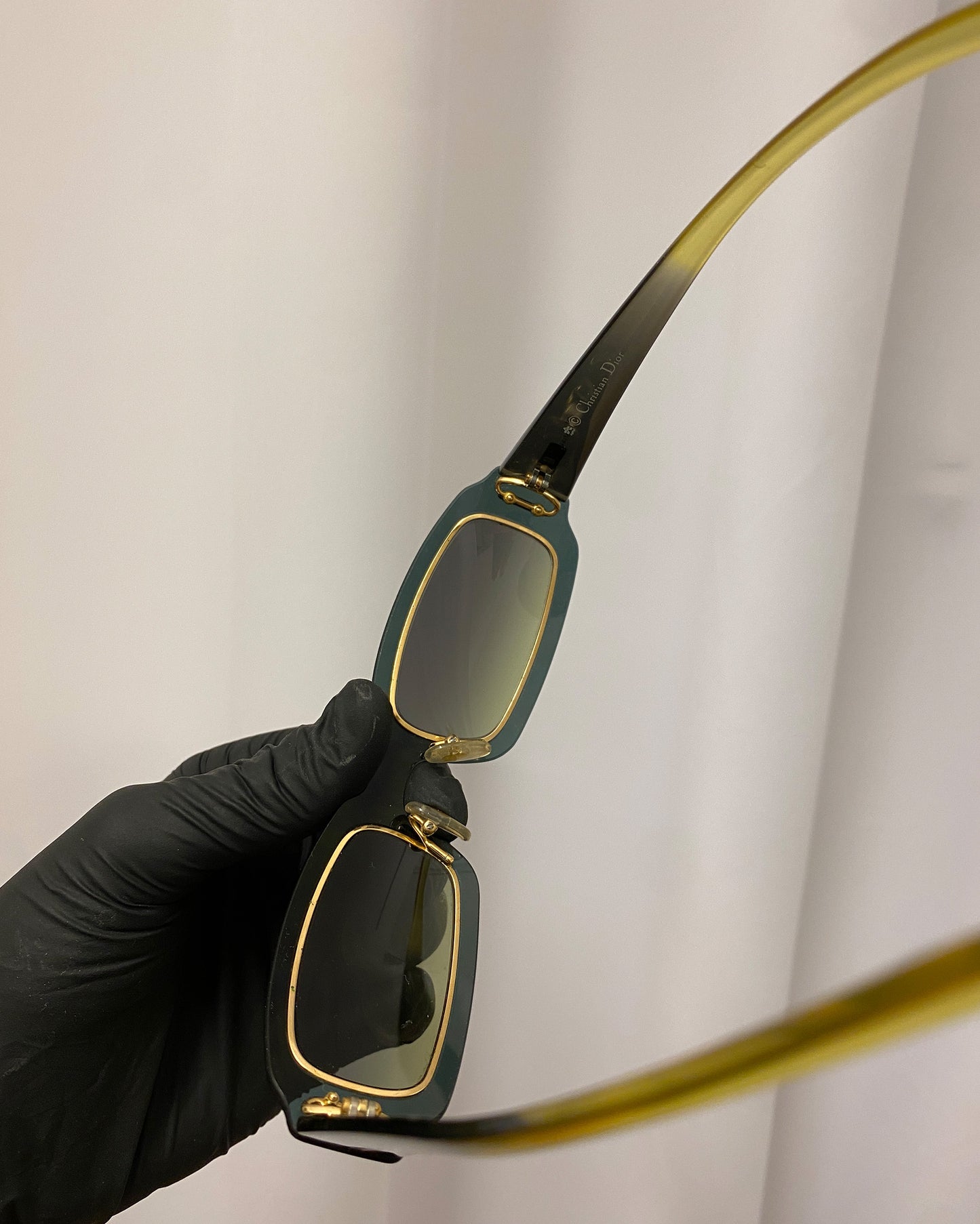Christian Dior 1980s Working Girl See Through Sunglasses Black Gold