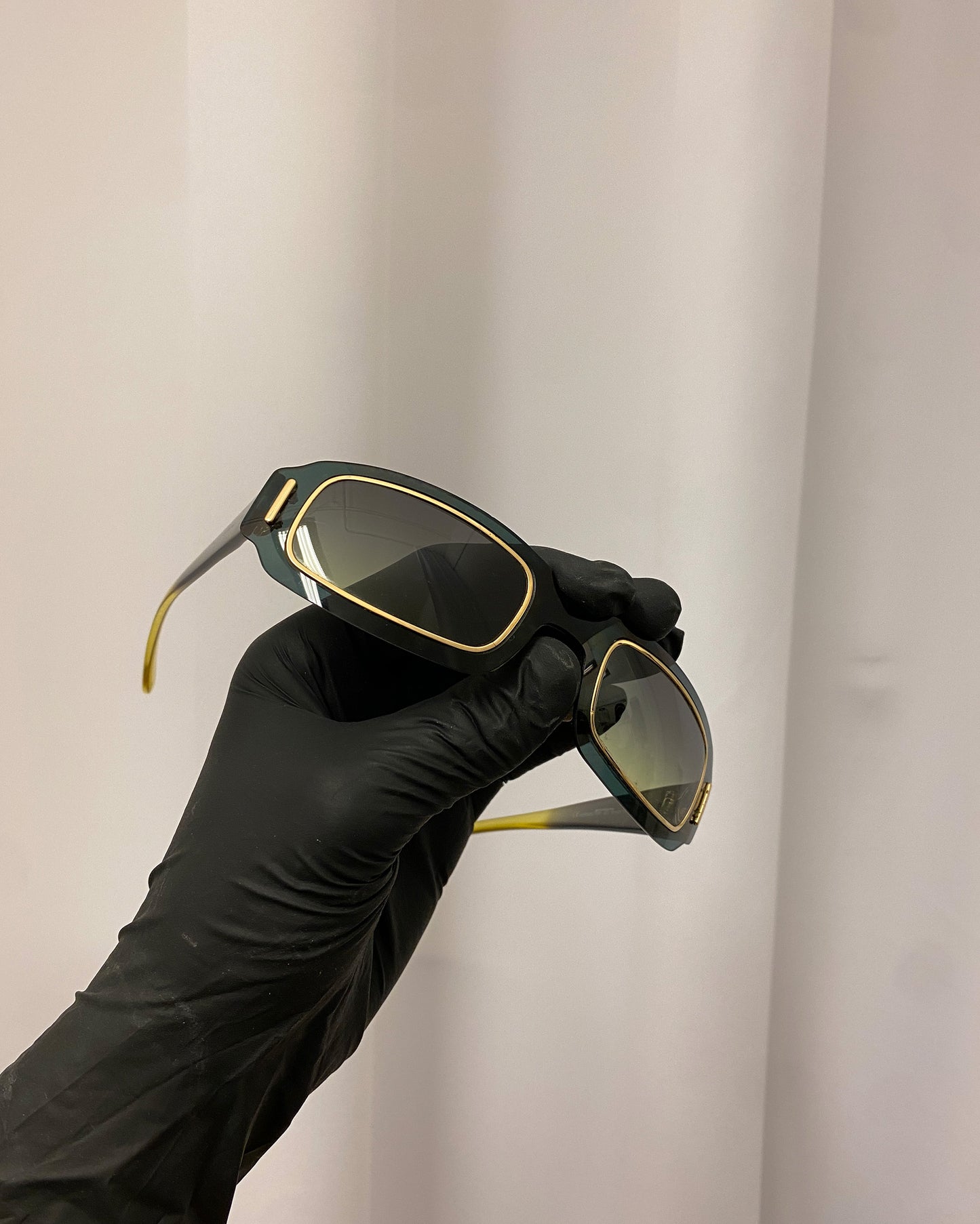 Christian Dior 1980s Working Girl See Through Sunglasses Black Gold