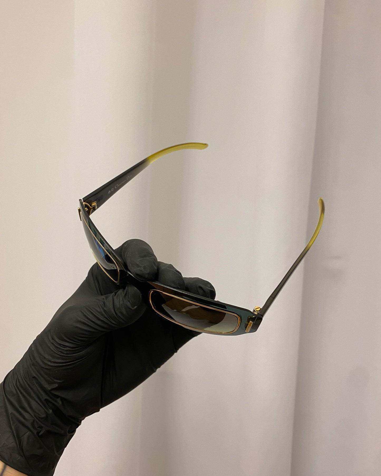 Christian Dior 1980s Working Girl See Through Sunglasses Black Gold
