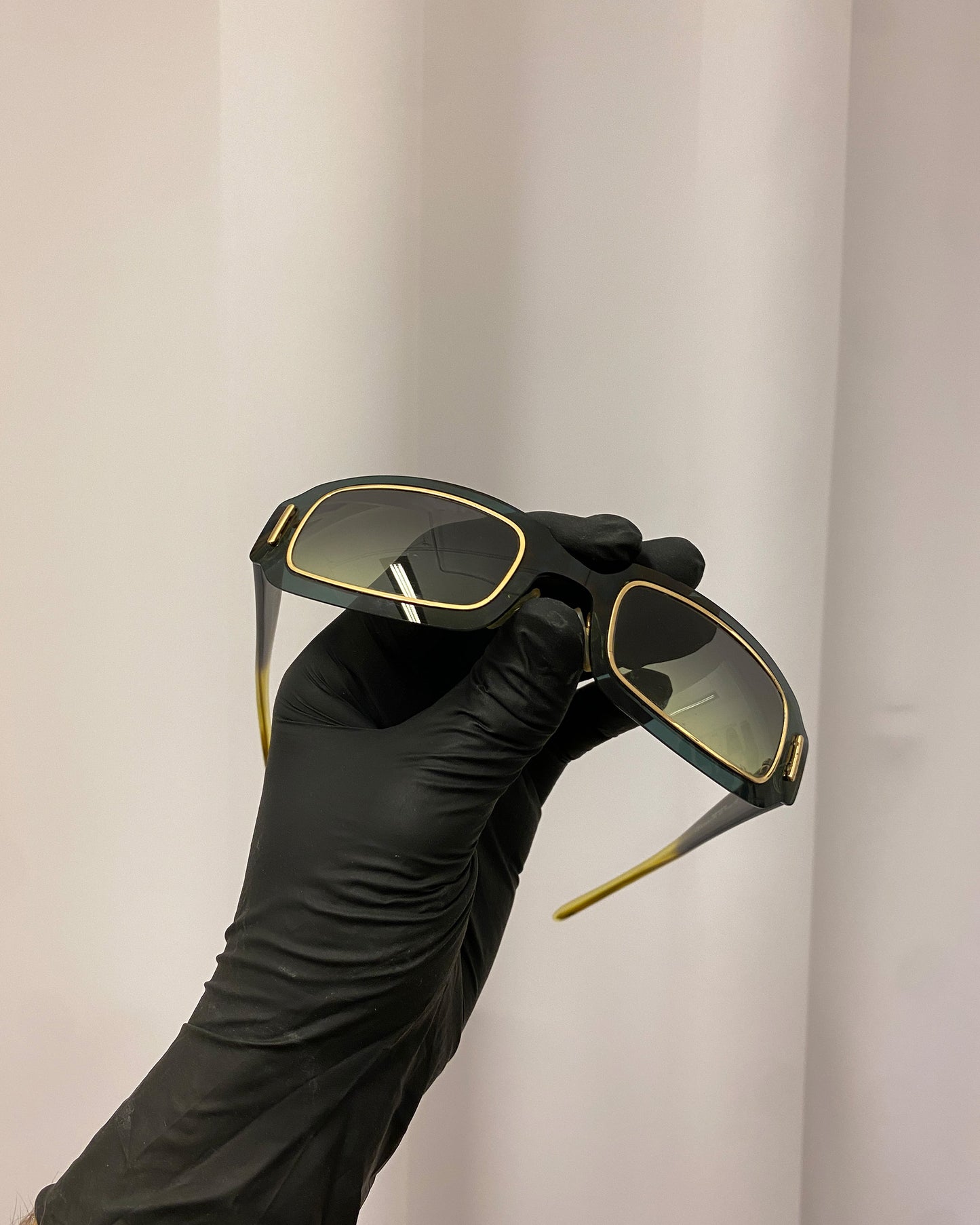 Christian Dior 1980s Working Girl See Through Sunglasses Black Gold