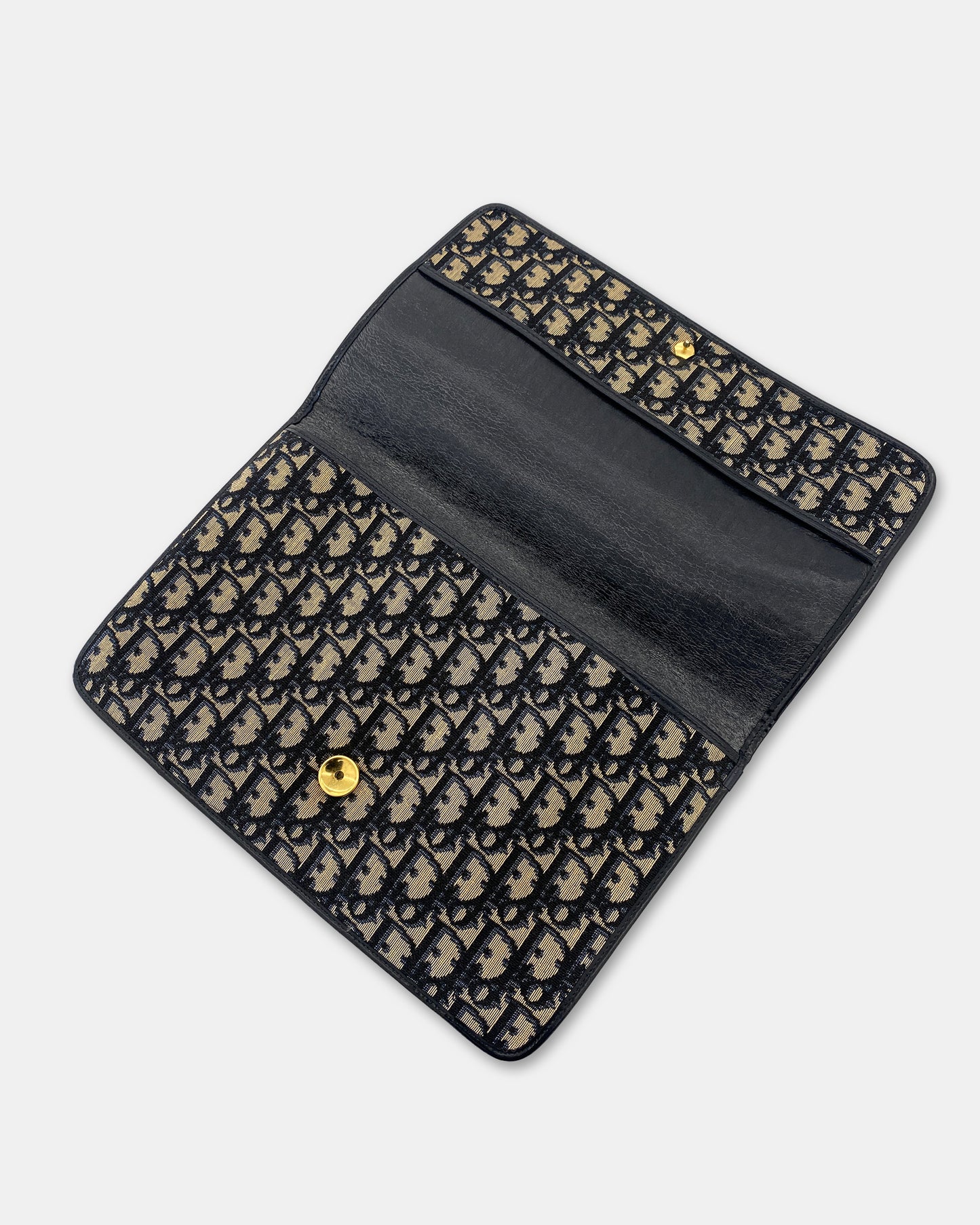 Christian Dior 1970s Monogram Clutch Navy Gold