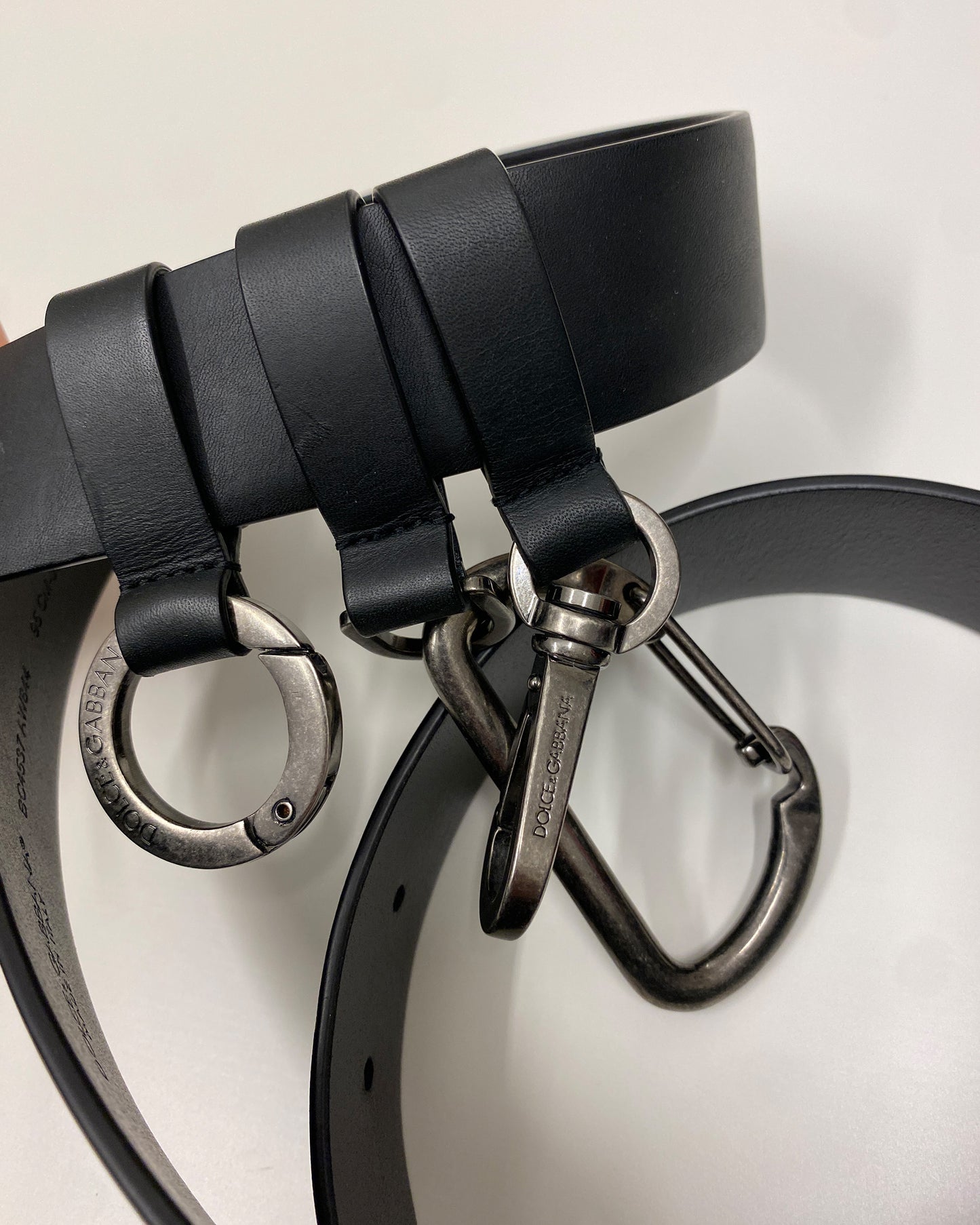 Dolce & Gabbana 2020s Calfskin Key Ring Attachments Belt Black