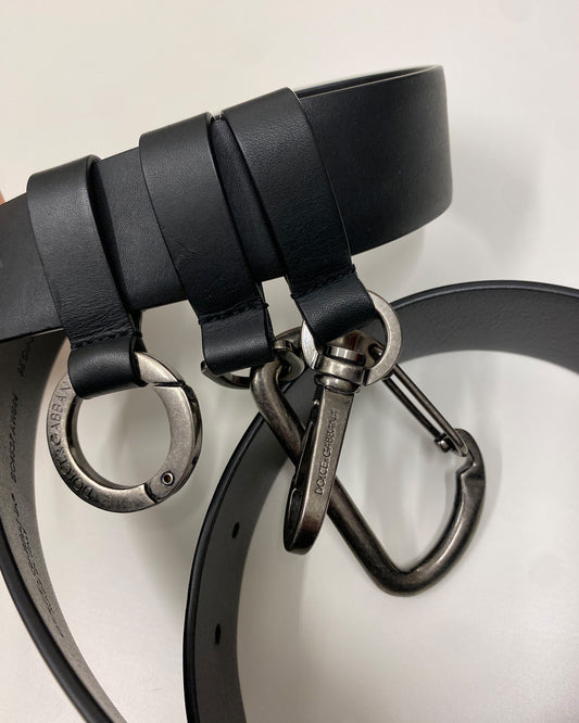 Dolce & Gabbana 2020s Calfskin Key Ring Attachments Belt Black