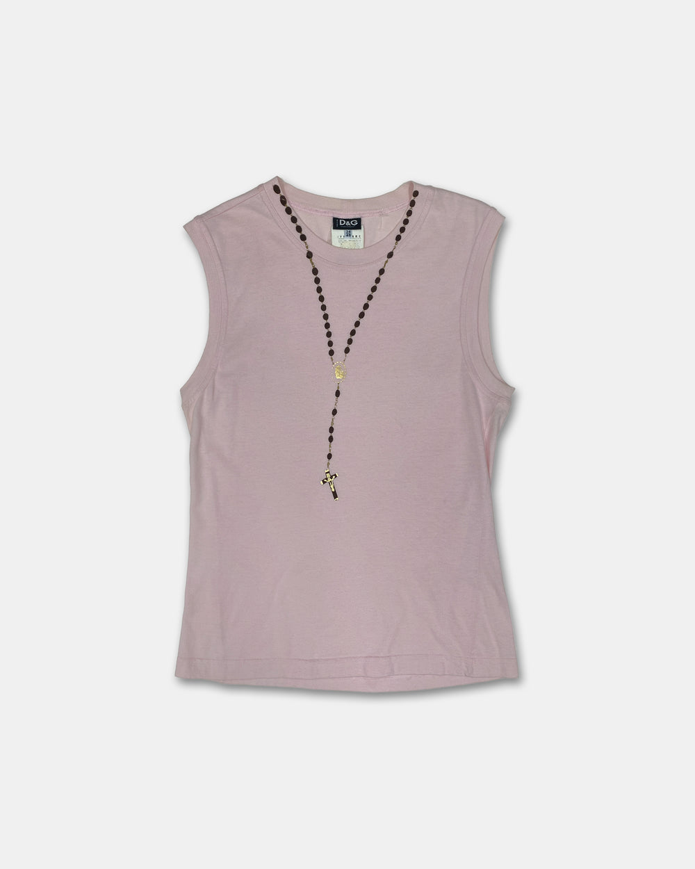 Dolce & Gabbana 1990s Rosary Cross Chain Tanktop Light Pink