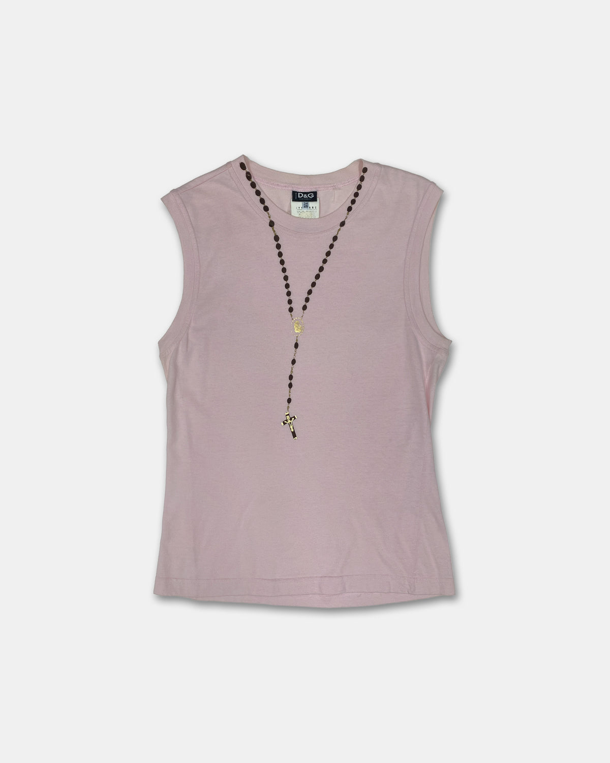 Dolce & Gabbana 1990s Rosary Cross Chain Tanktop Light Pink