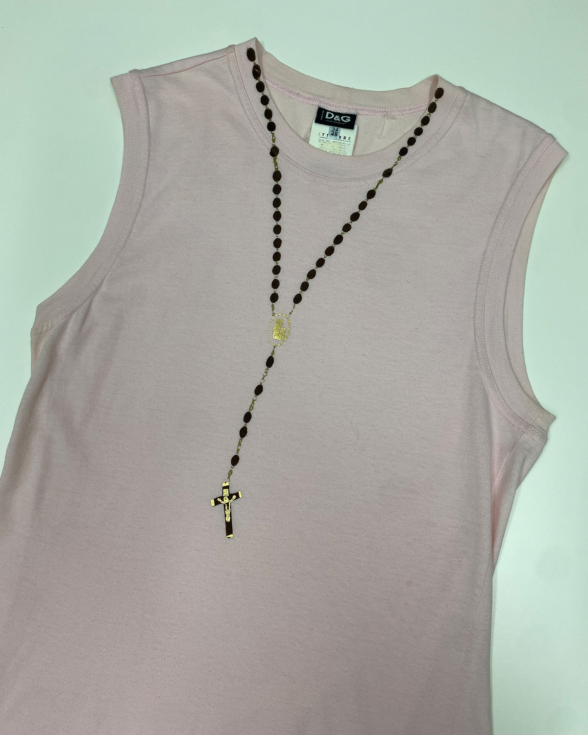 Dolce & Gabbana 1990s Rosary Cross Chain Tanktop Light Pink