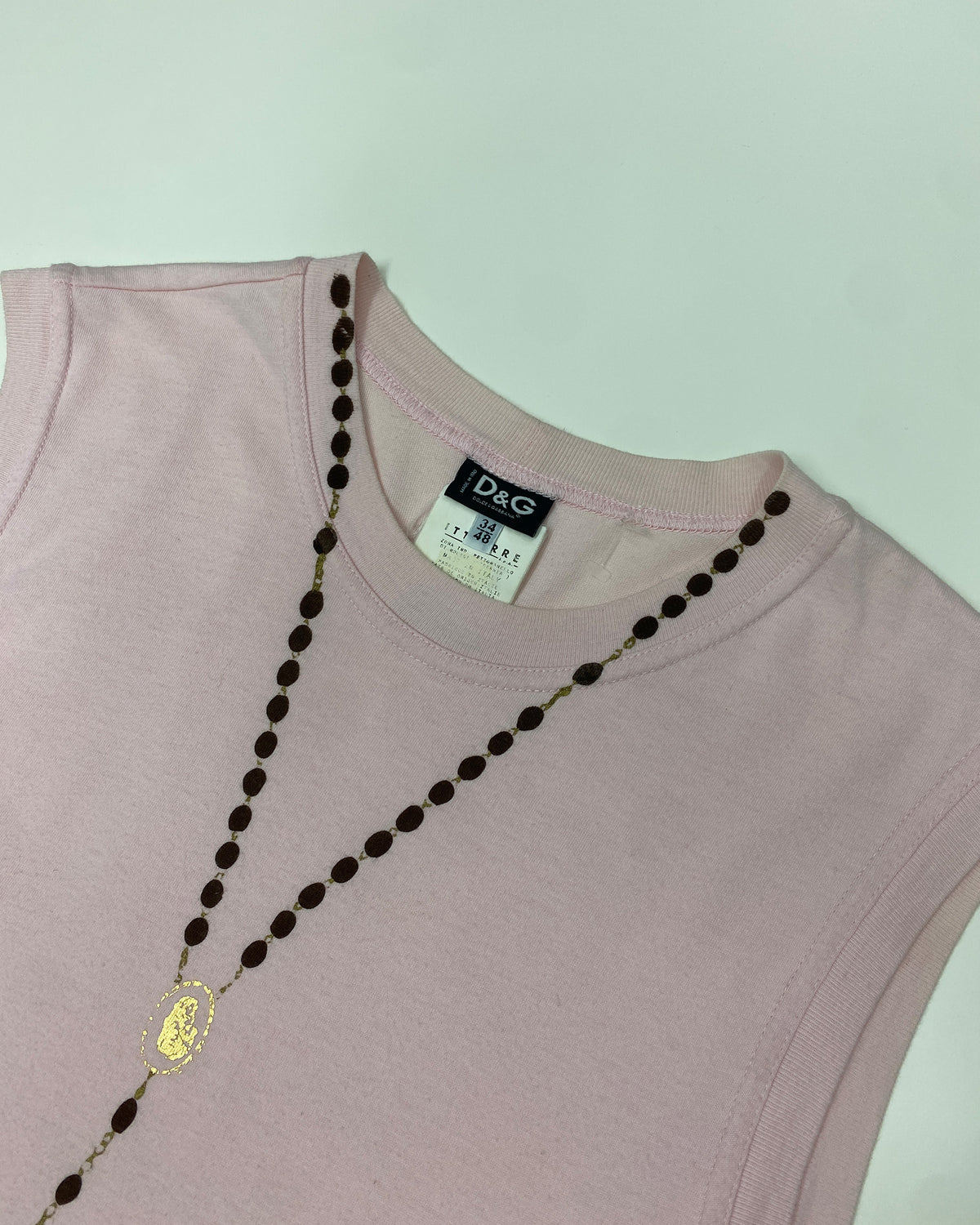 Dolce & Gabbana 1990s Rosary Cross Chain Tanktop Light Pink