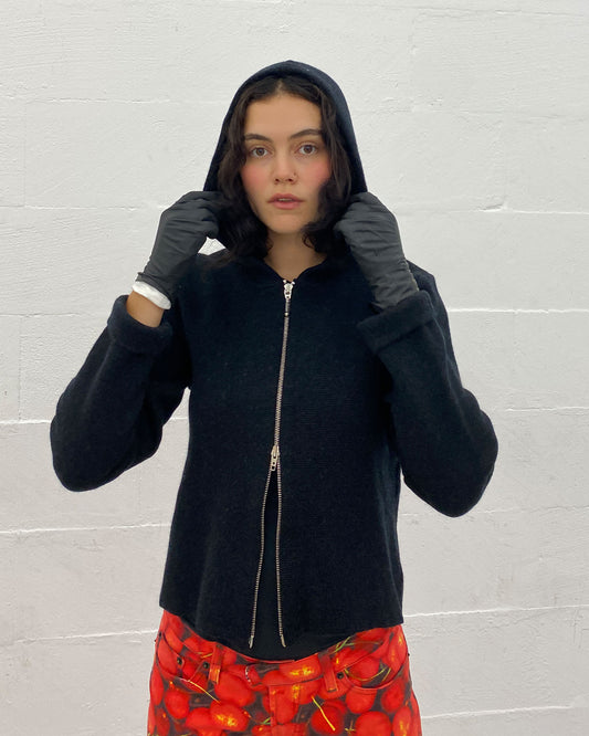 Vintage 1990s Knit Zip Hoodie Dark Grey