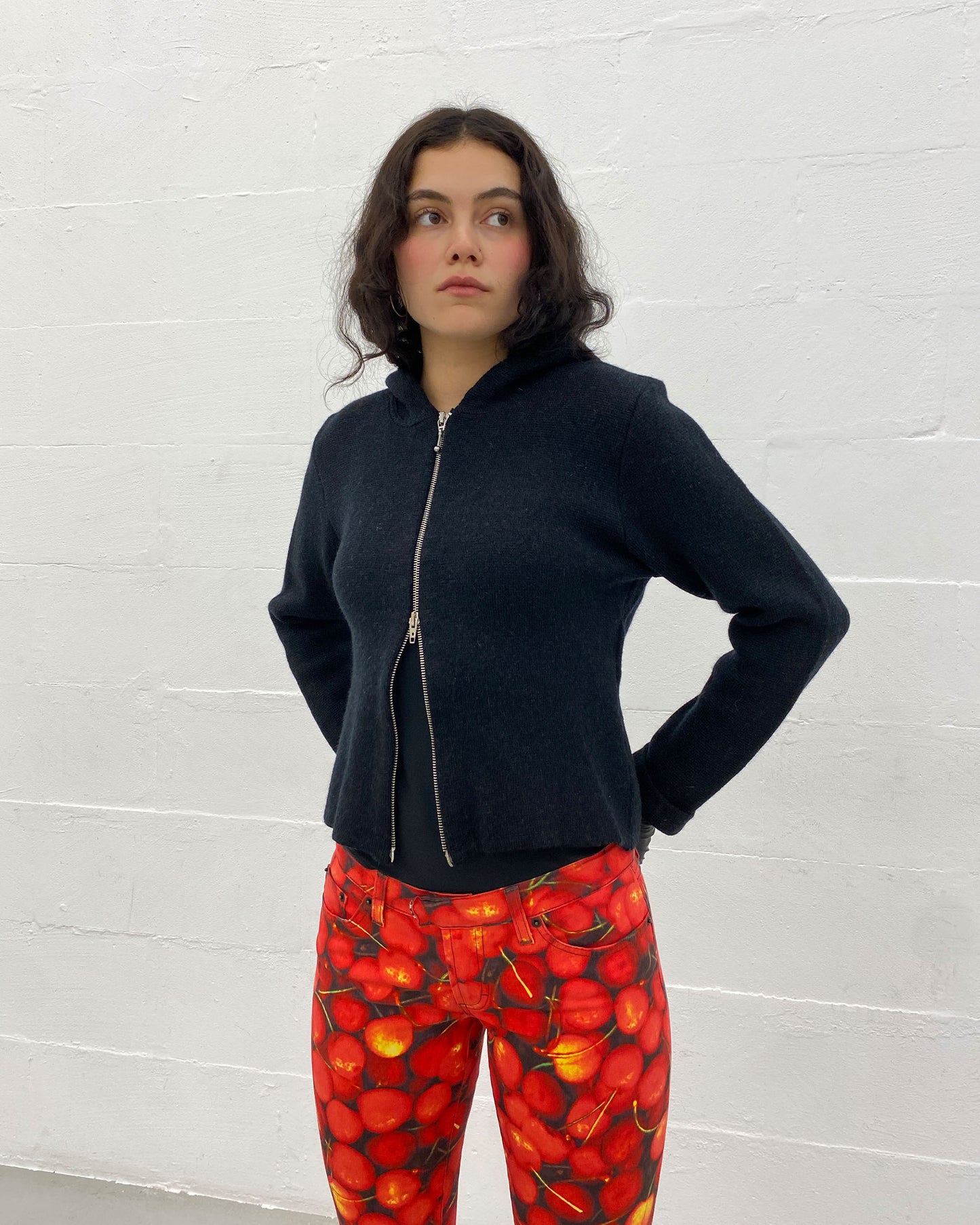 Vintage 1990s Knit Zip Hoodie Dark Grey