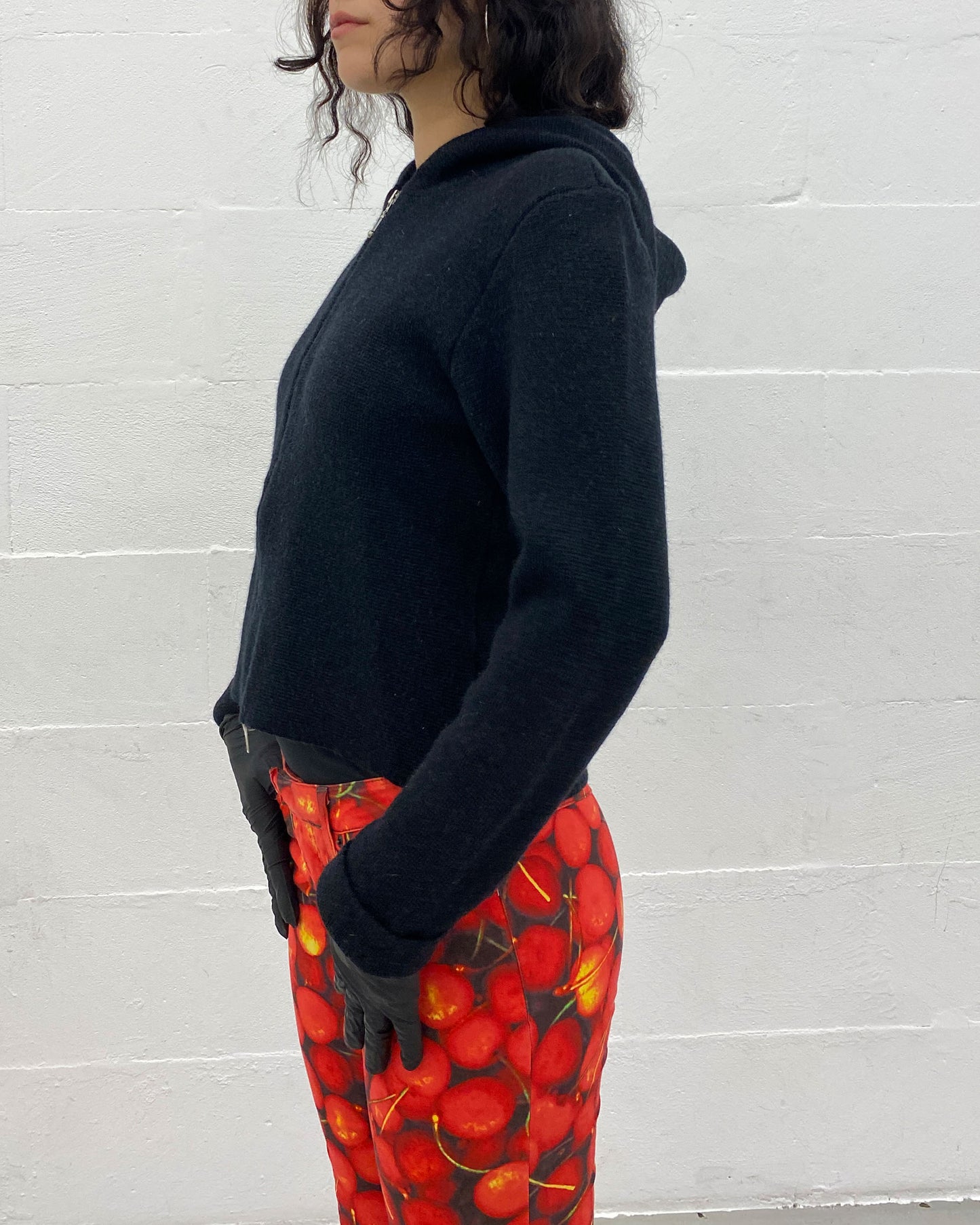 Vintage 1990s Knit Zip Hoodie Dark Grey