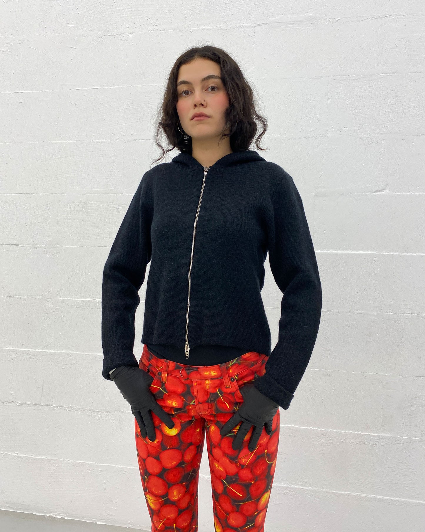 Vintage 1990s Knit Zip Hoodie Dark Grey