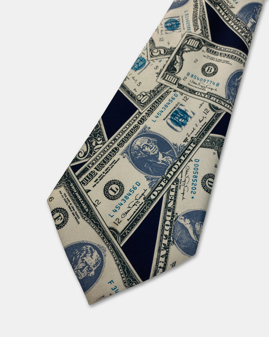 René Chagal 2000s Dollar Money Print Tie Navy