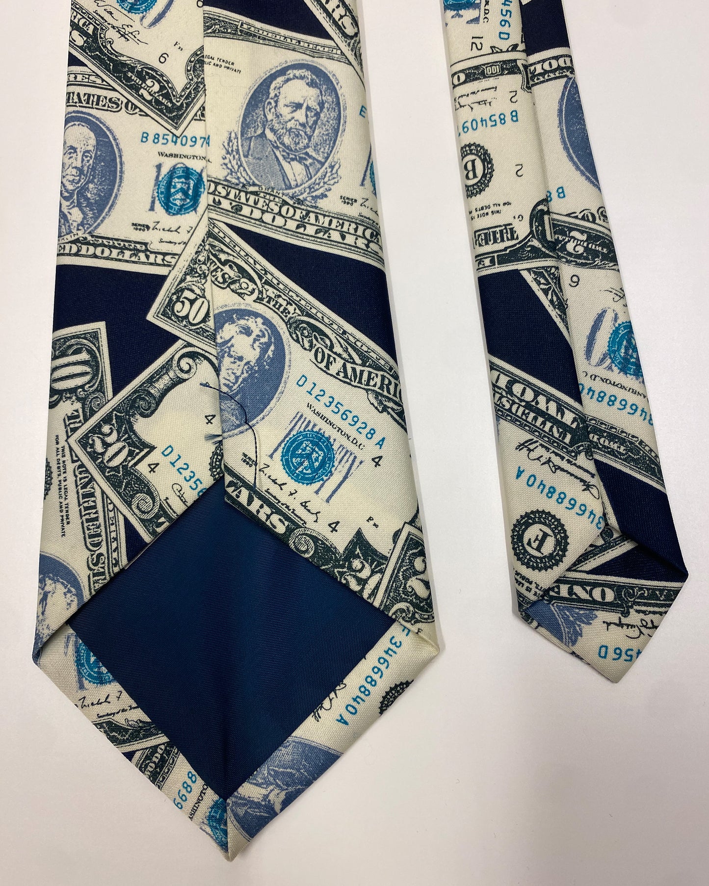 René Chagal 2000s Dollar Money Print Tie Navy