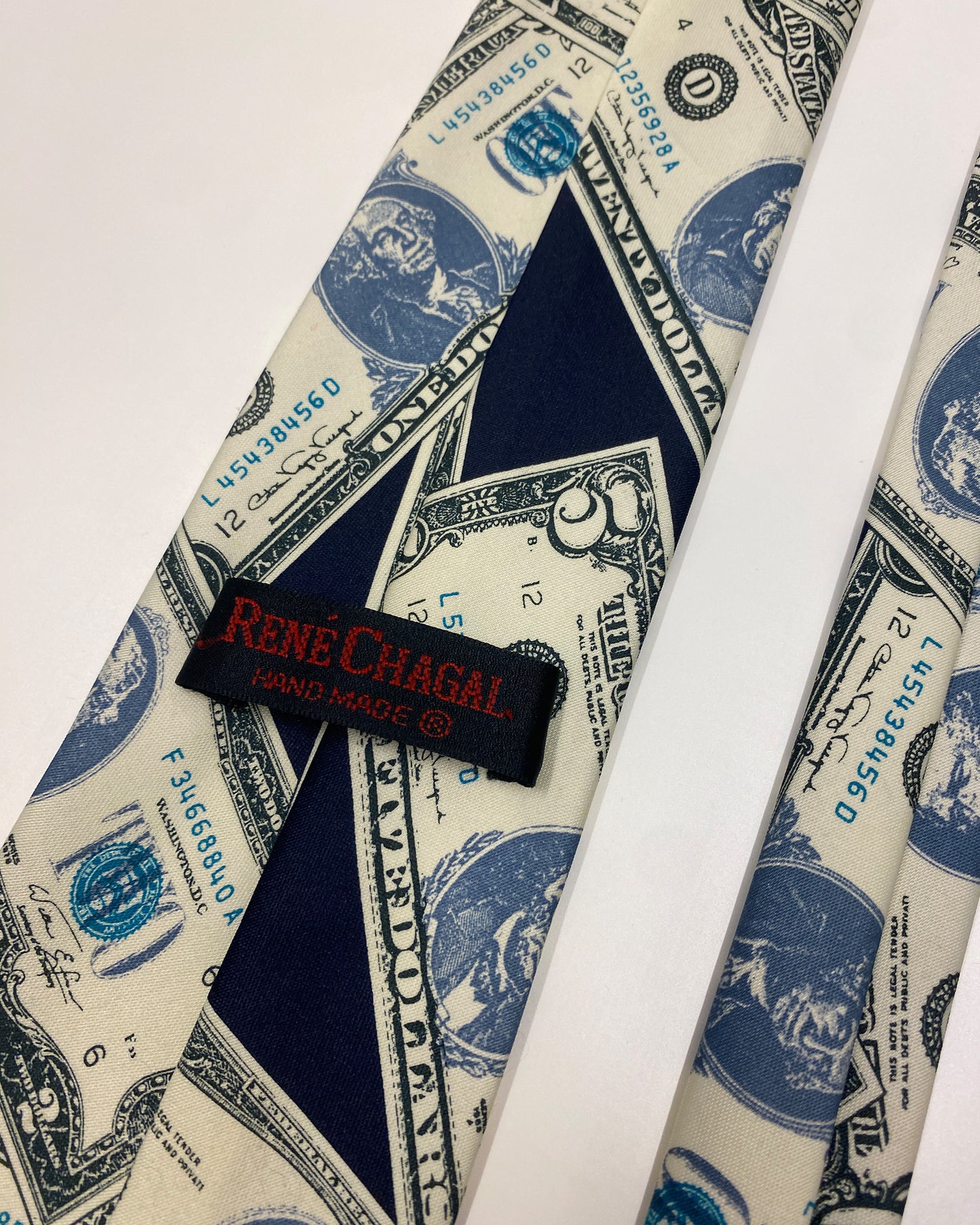 René Chagal 2000s Dollar Money Print Tie Navy
