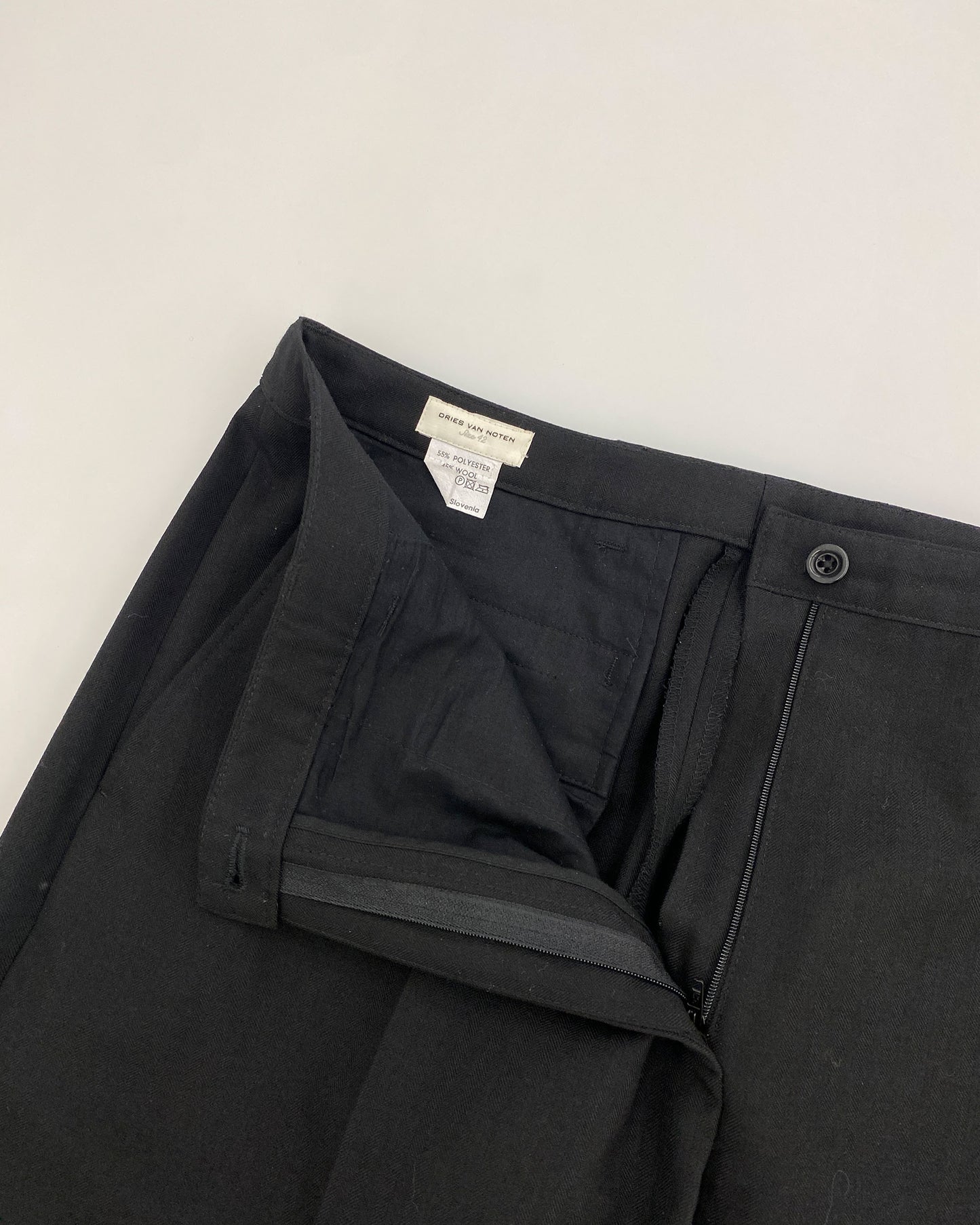 Dries van Noten 2010s Pleated Wide Wool Pants Black