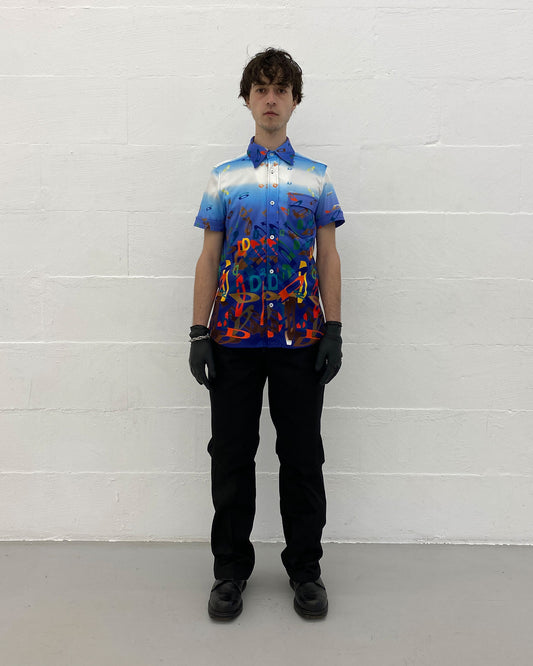 Dsquared2 2000s All Over D Short Sleeve Shirt Blue