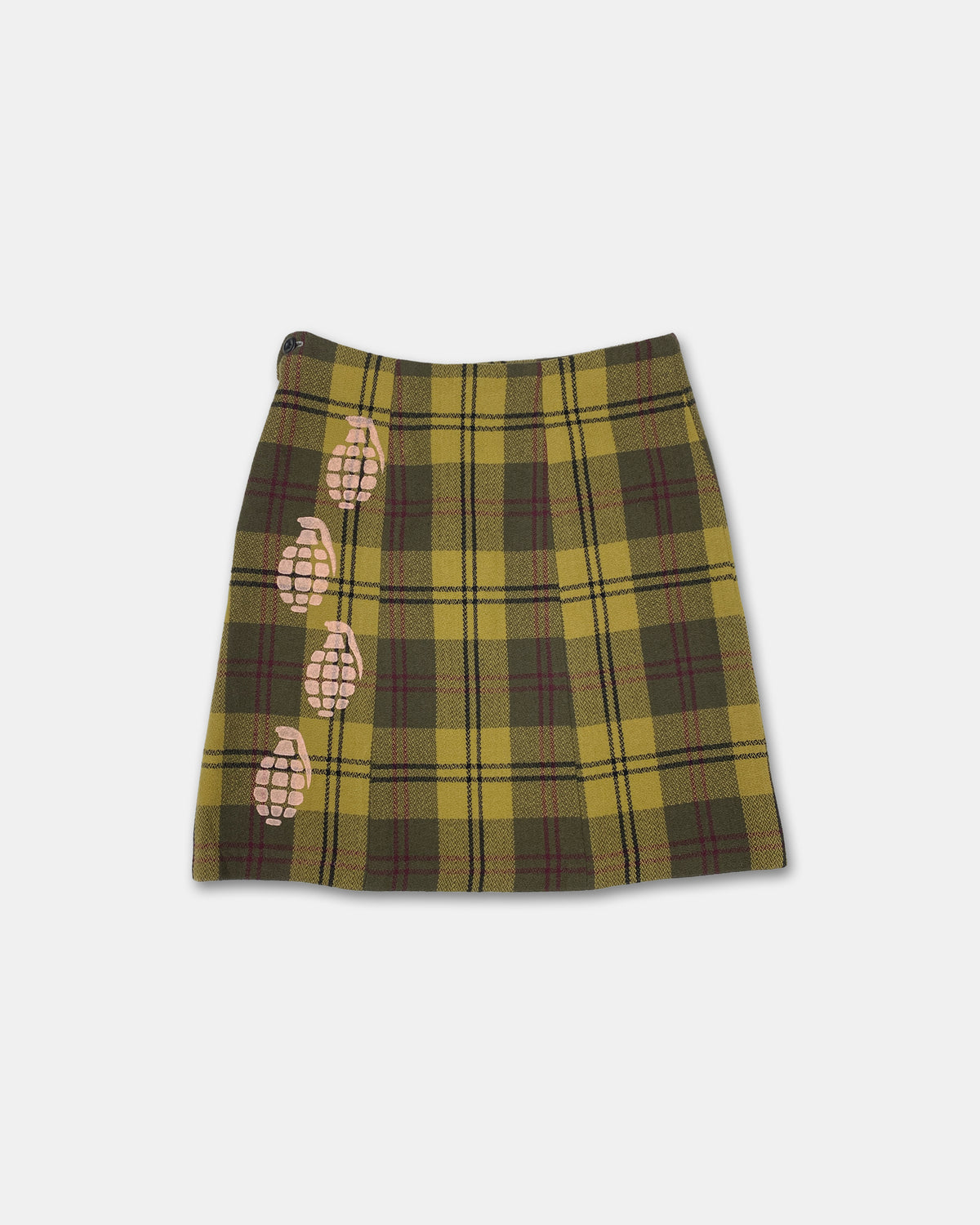 Elternhaus 2000s Grenades Print Tartan Checkered Skirt Yellow