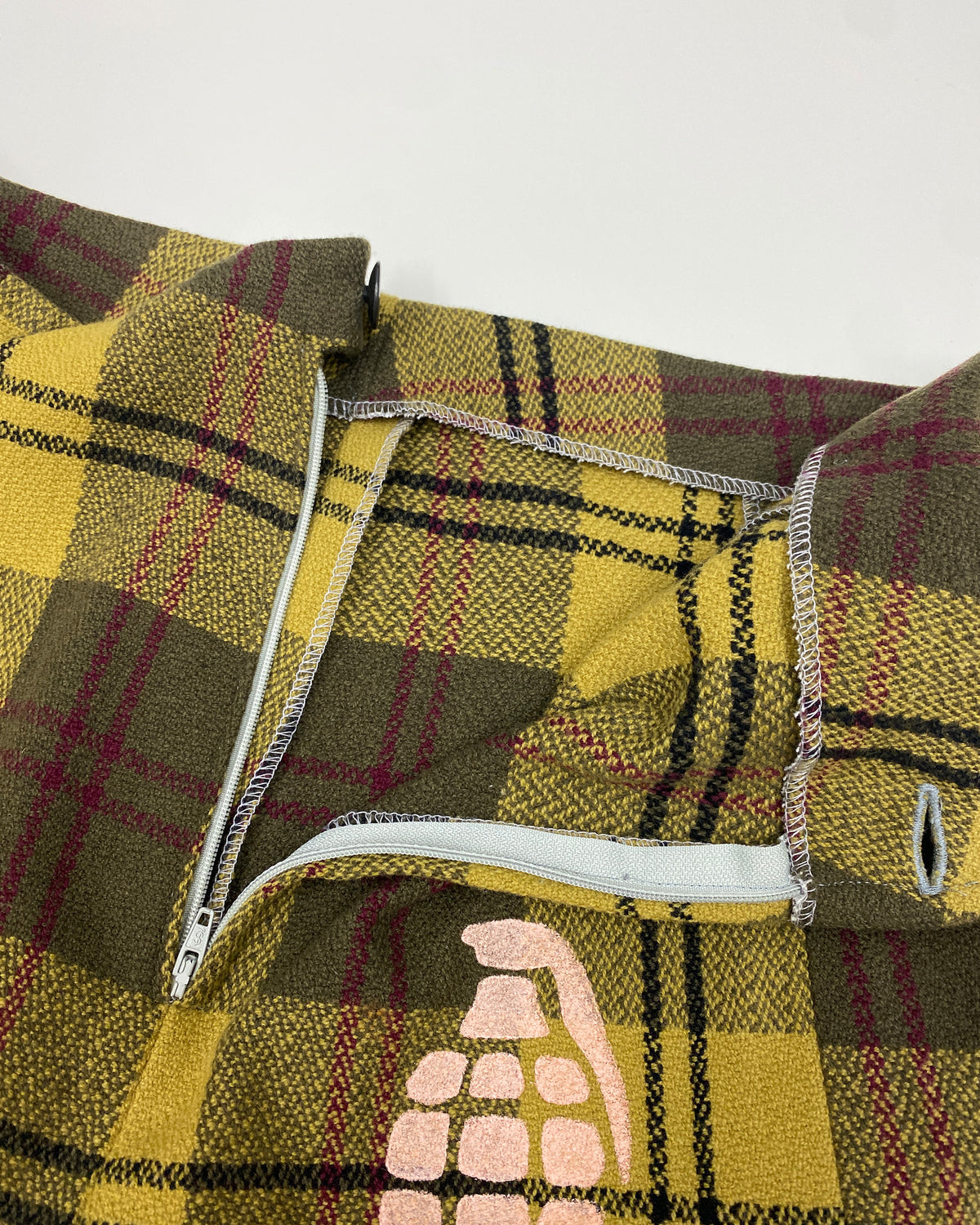 Elternhaus 2000s Grenades Print Tartan Checkered Skirt Yellow