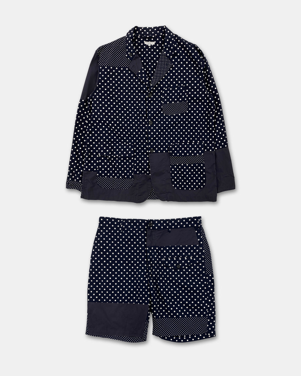 Engineered Garments SS2019 Polka Dot Cotton Blazer Jacket and Shorts Set Navy