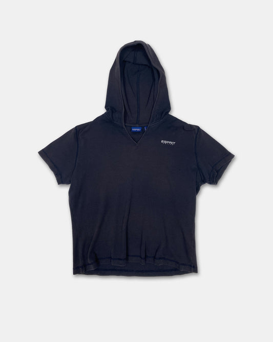 Esprit Active 2000s Bildet Banden Hooded T-Shirt Top Navy