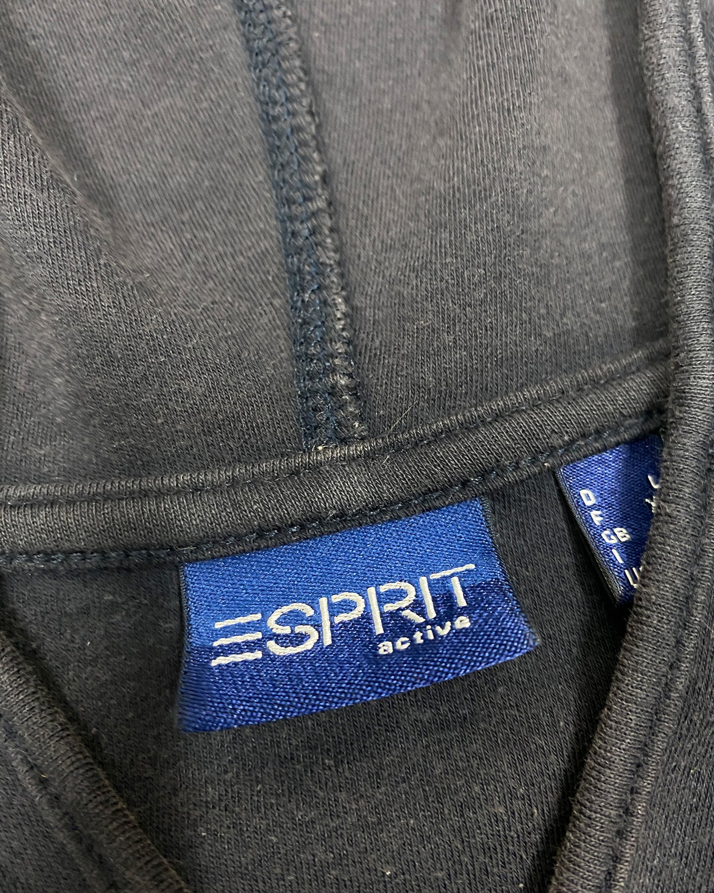 Esprit Active 2000s Bildet Banden Hooded T-Shirt Top Navy
