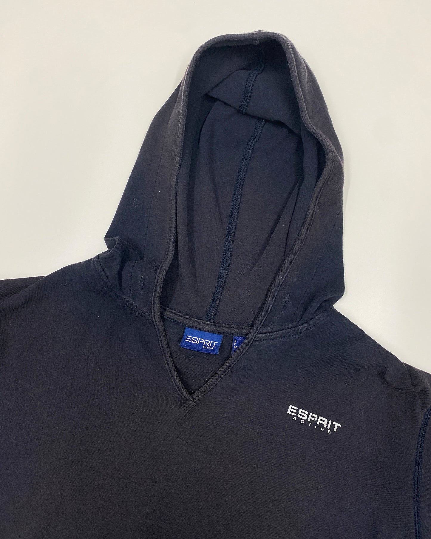 Esprit Active 2000s Bildet Banden Hooded T-Shirt Top Navy