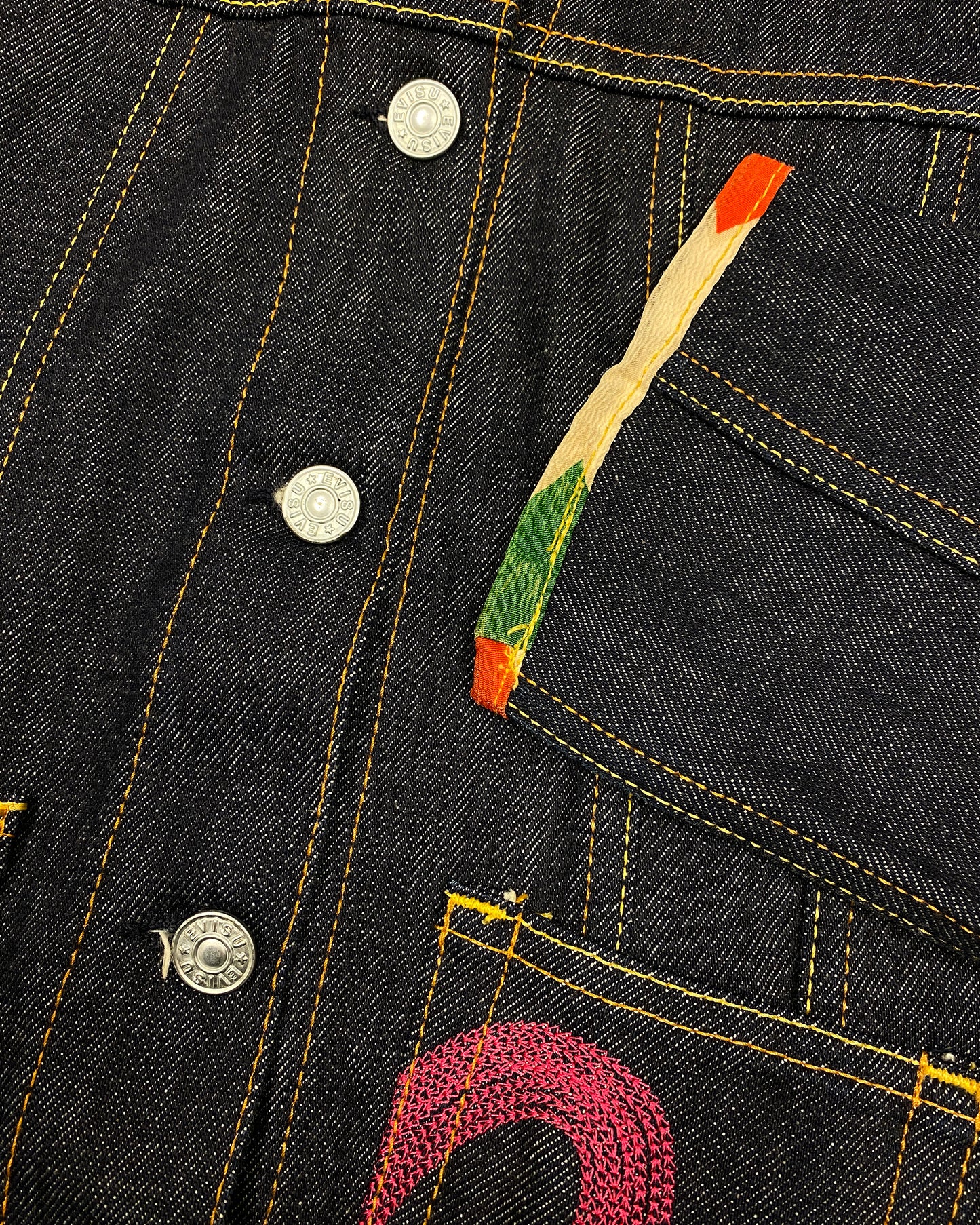 Evisu 2000s Cropped Raw Denim Jacket Dark Blue