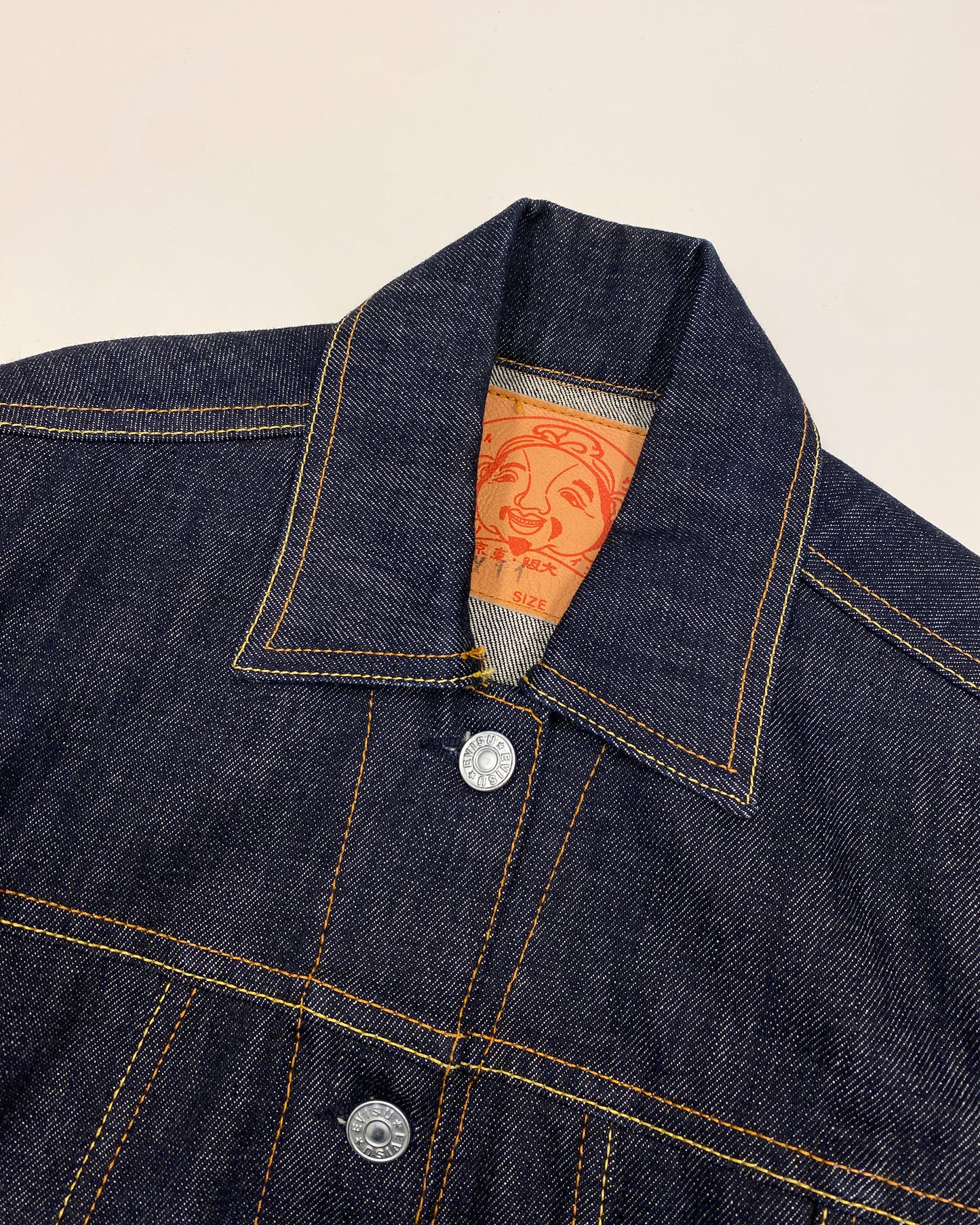 Evisu 2000s Cropped Raw Denim Jacket Dark Blue
