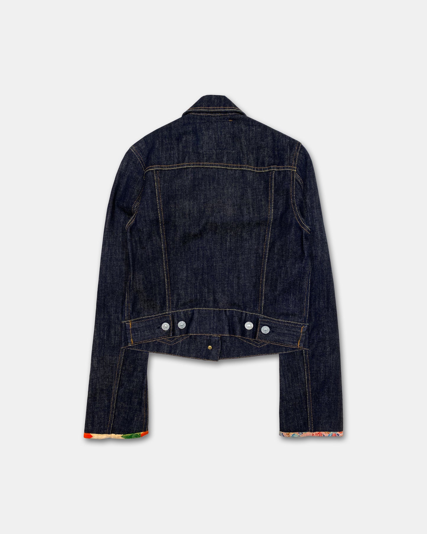 Evisu 2000s Cropped Raw Denim Jacket Dark Blue