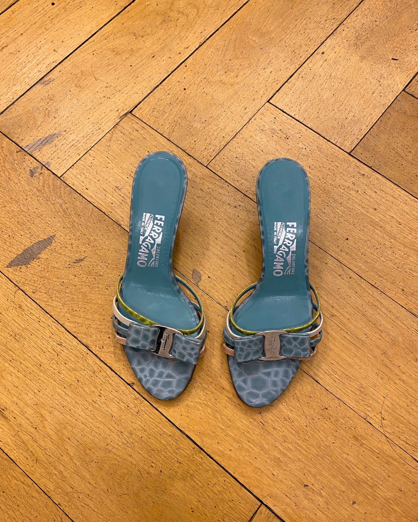 Salvatore Ferragamo 2000s Kitten Heels Turquoise