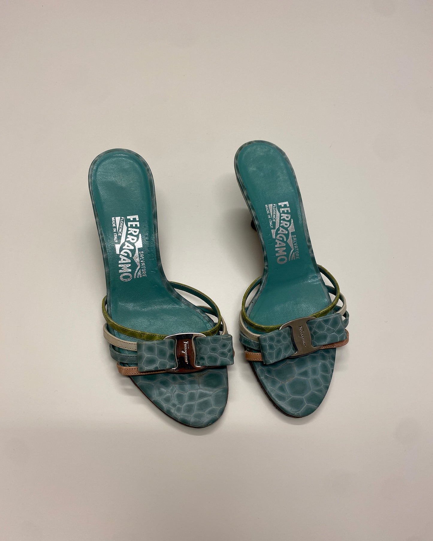 Salvatore Ferragamo 2000s Kitten Heels Turquoise