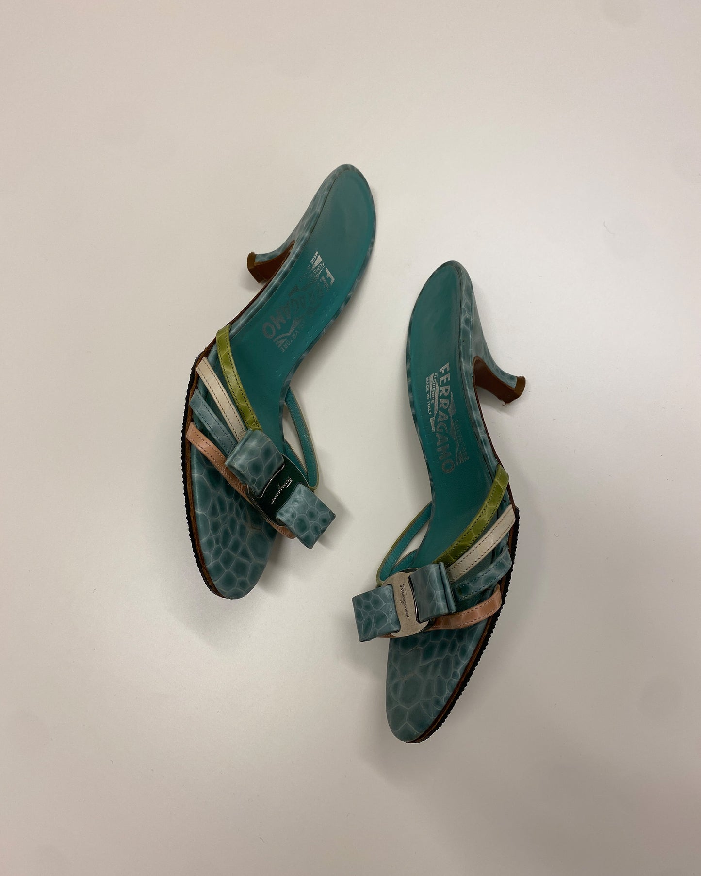Salvatore Ferragamo 2000s Kitten Heels Turquoise